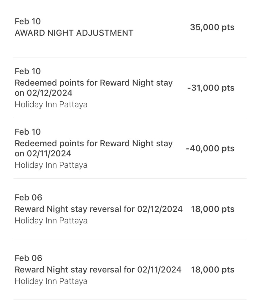 Booking a stay at Holiday Inn Pattaya using bonus points