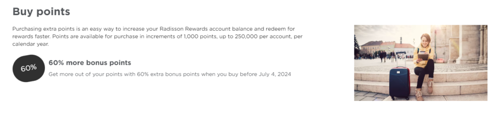 Radisson Rewards points purchase offer "Up to 60% bonus points"