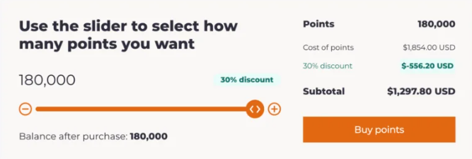 An example of buying points with the maximum reward under this offer