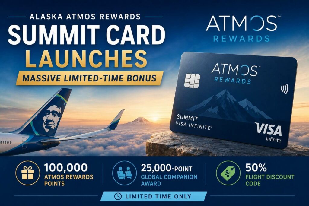 Alaska Atmos Rewards Summit Card Launches Massive Limited-Time Bonus: 100K Points, Global Companion Award & 50% Flight Discount 3 alaska atmos rewards summit card limited time bonus