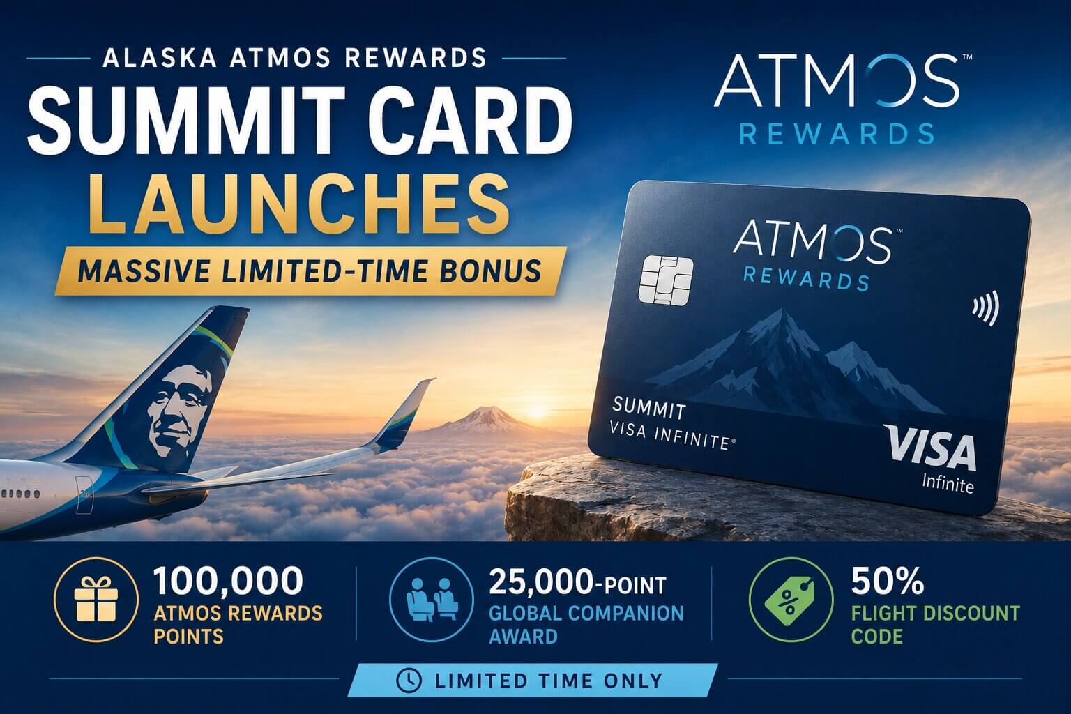 Alaska Atmos Rewards Summit Card Launches Massive Limited-Time Bonus: 100K Points, Global Companion Award & 50% Flight Discount 6 alaska atmos rewards summit card limited time bonus