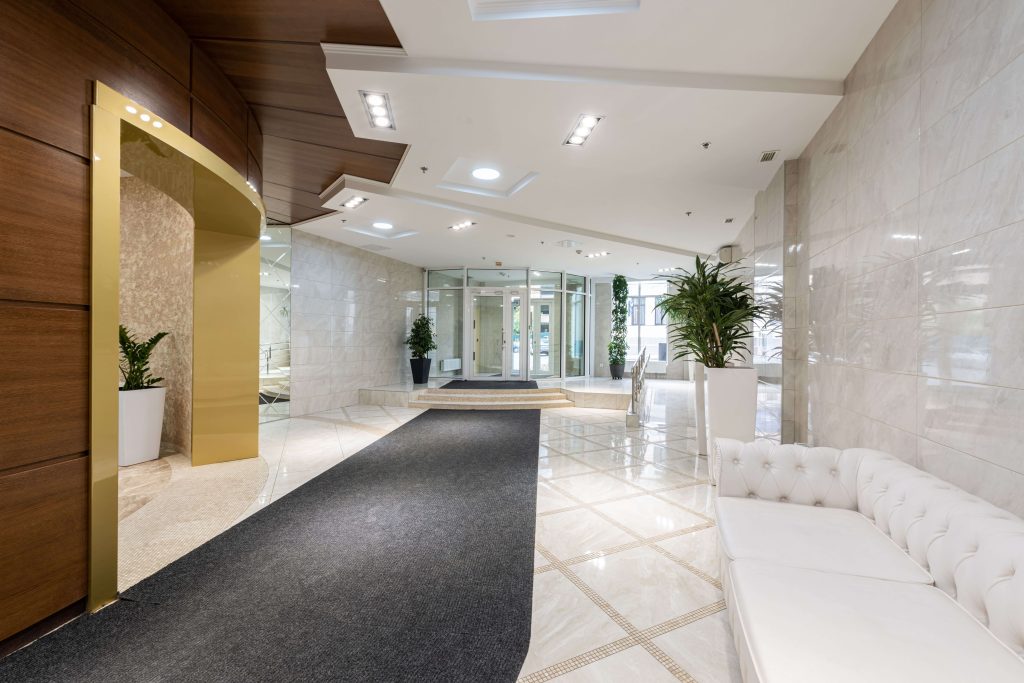 Modern hotel lobby entrance